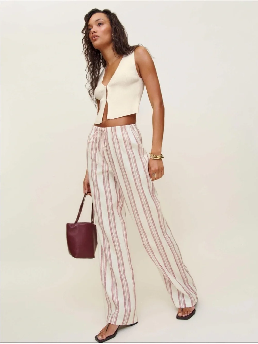 NWT Reformation Olina Linen Pants White Stripe Medium